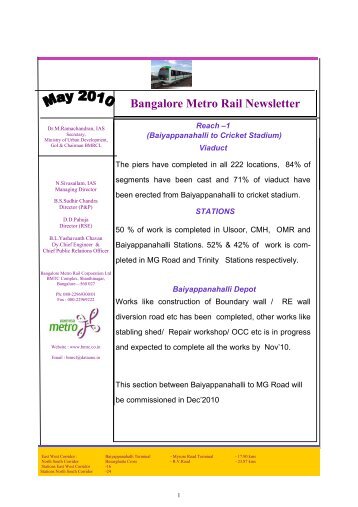 Bangalore Metro Rail Newsletter