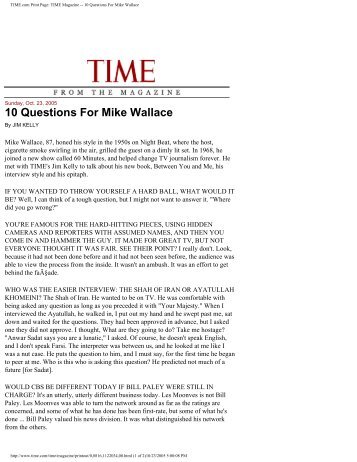 TIME.com Print Page: TIME Magazine -- 10 Questions For Mike ...