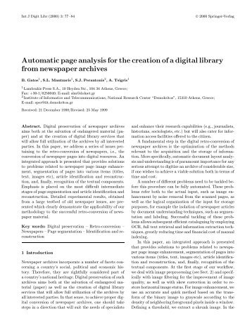 Automatic page analysis for the creation of a digital ... - Demokritos