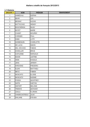L1 Histoire Ateliers crÃ©atifs de franÃ§ais 2012/2013
