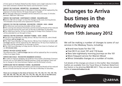 Changes to Arriva bus times in the Medway area from 15th January ...