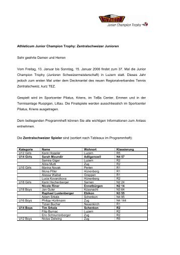 Pressebrief Junior Champion Trophy Januar 2006 - Tennis ...