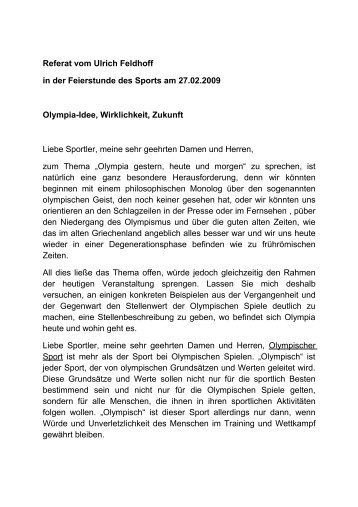 Referat vom Ulrich Feldhoff in der Feierstunde des Sports am 27.02 ...