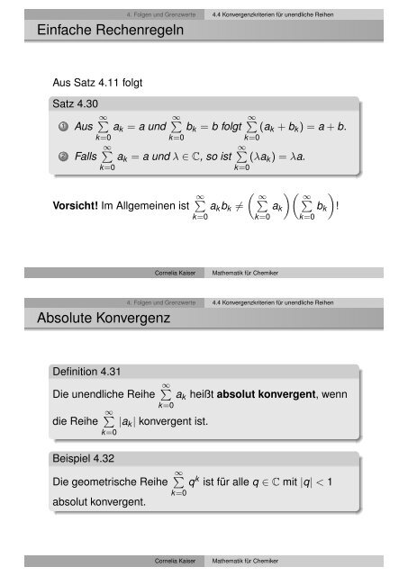 4.4 Konvergenzkriterien fÃ¼r unendliche Reihen