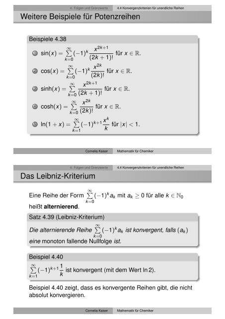 4.4 Konvergenzkriterien fÃ¼r unendliche Reihen