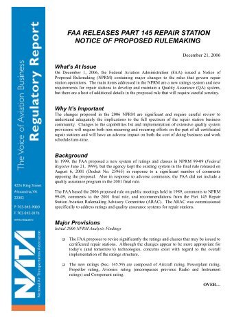 faa releases part 145 repair station notice of proposed ... - NATA
