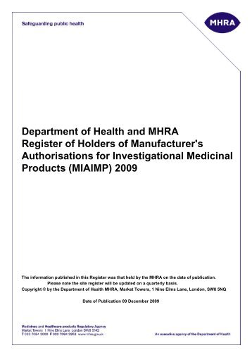 Department of Health and MHRA Register of Holders of ...