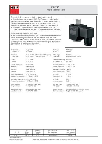 Datenblatt RRV® 95 - GSR Ventiltechnik