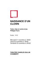 NAISSANCE D'UN CLOWN Texte, mise en scène ... - Espace Malraux