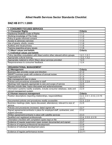 Allied Health Services Sector Standards Checklist - Physio Rehab ...