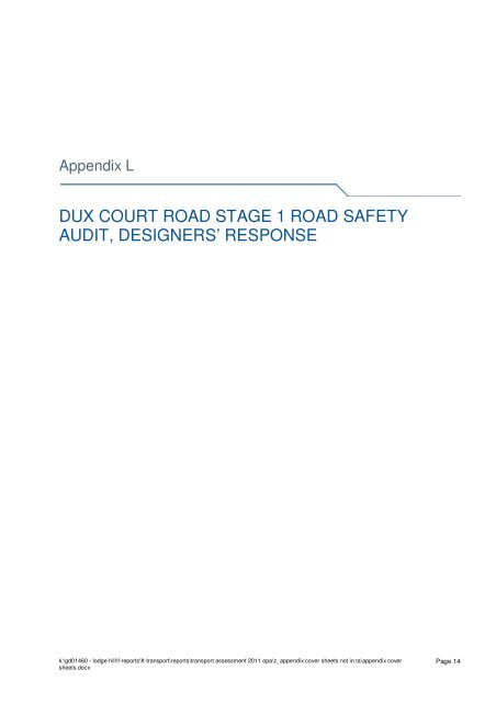 DUX COURT ROAD STAGE 1 ROAD SAFETY AUDIT ... - Lodge Hill