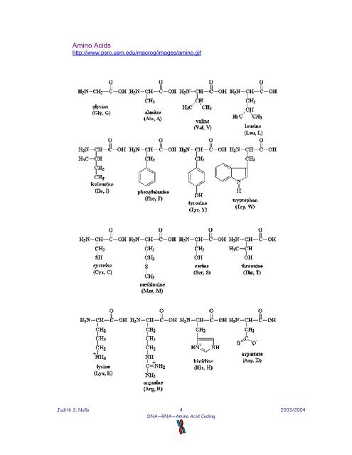 Amino Acid Code Chart