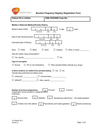 Enrollment form for Boostrix Â® Pregnancy Registry