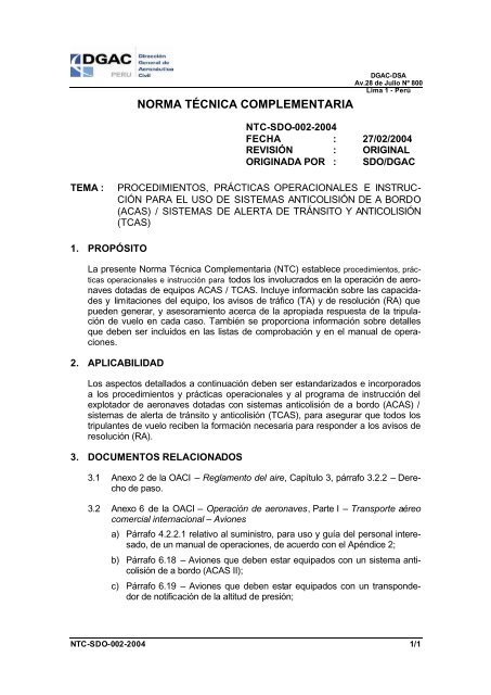 NTC-SDO-002-2004 - Ministerio de Transportes y Comunicaciones