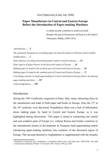 Paper Manufacture in Central and Eastern Europe Before the ...