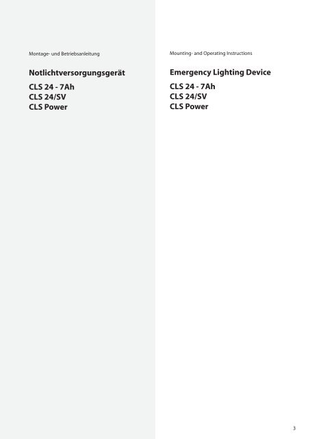 Emergency Lighting Device CLS 24 - 7Ah CLS 24/SV CLS Power ...