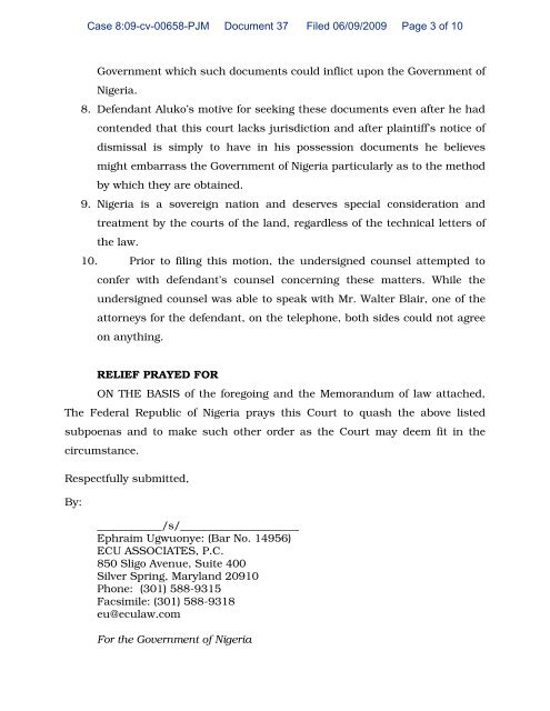 Ugwuonye motion to oppose subpoenas - NigerianMuse