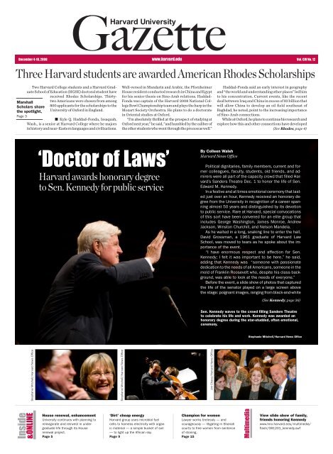 Harvard University Gazette December 4-10, 2008 - Harvard News