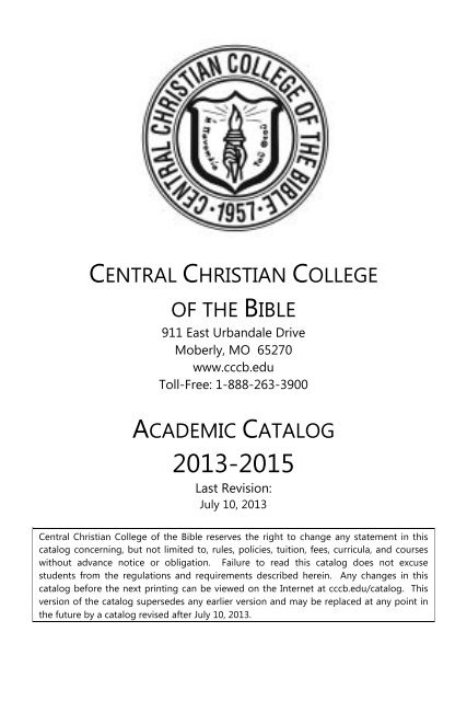 Academic Catalog - Central Christian College of the Bible