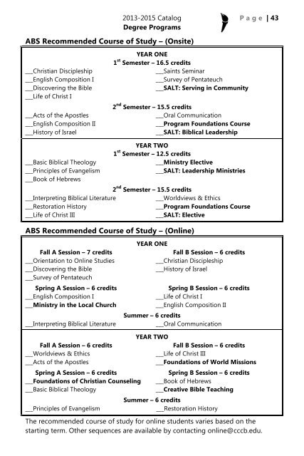 Academic Catalog - Central Christian College of the Bible