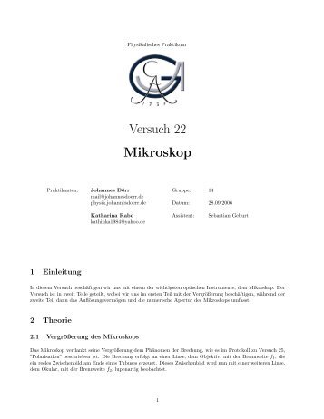 Versuch 22 Mikroskop - physics - Johannes DÃ¶rr