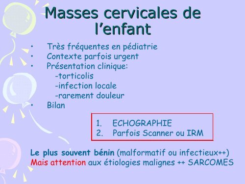 MASSES CERVICALES de l' ENFANT