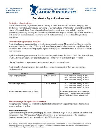 Agricultural workers in Minnesota fact sheet - Minnesota Department ...