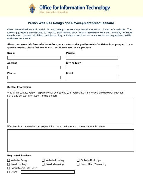 Website Build Questionnaire Download the Parish Website Design and Development Questionnaire
