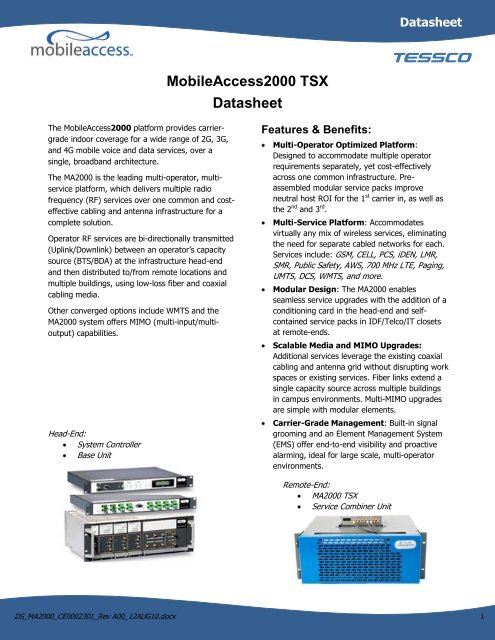 MobileAccess2000 TSX Datasheet - Tessco