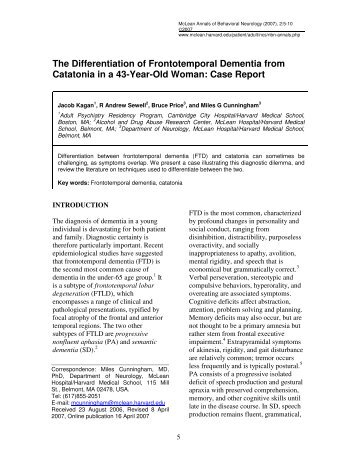 The Differentiation of Frontotemporal Dementia ... - McLean Hospital
