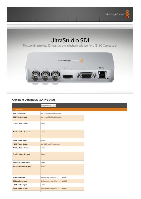 Blackmagic Design: UltraStudio SDI Tech Specs - que Video