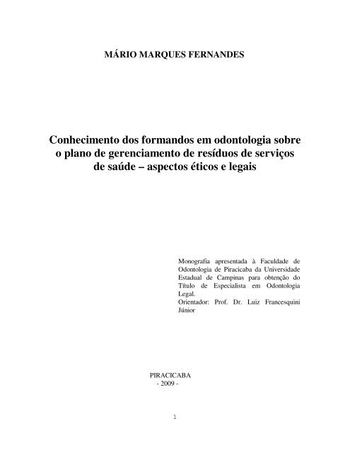 Monografia - Faculdade de Odontologia de Piracicaba - Unicamp