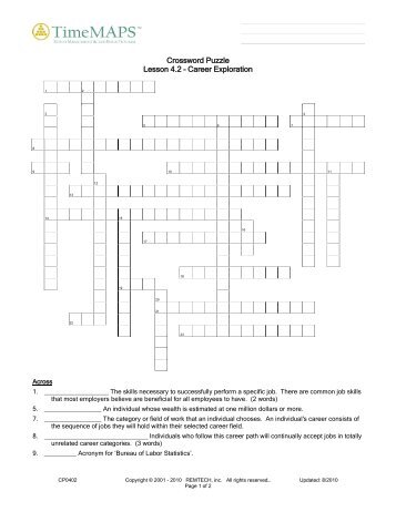 Timemaps Crossword Puzzle of terms Career Exploration