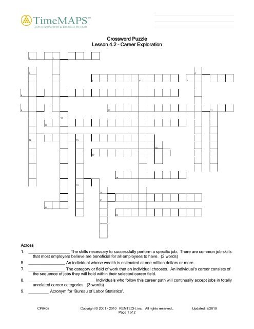Timemaps Crossword Puzzle of terms Career Exploration