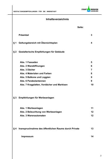 Gestaltungssatzung - Initiativkreis Mendener Wirtschaft eV