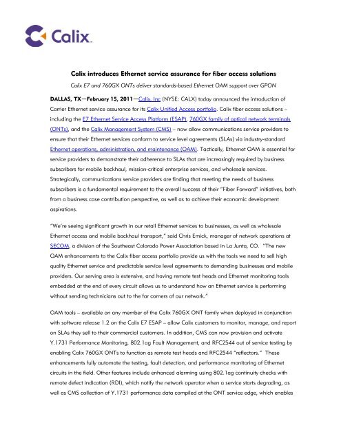 Calix introduces Ethernet service assurance for fiber access solutions