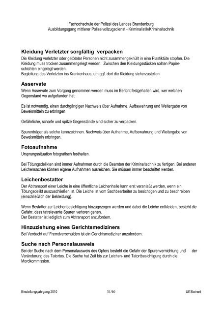 Kriminalistik/Kriminaltechnik Skriptum Todesermittlungen ...