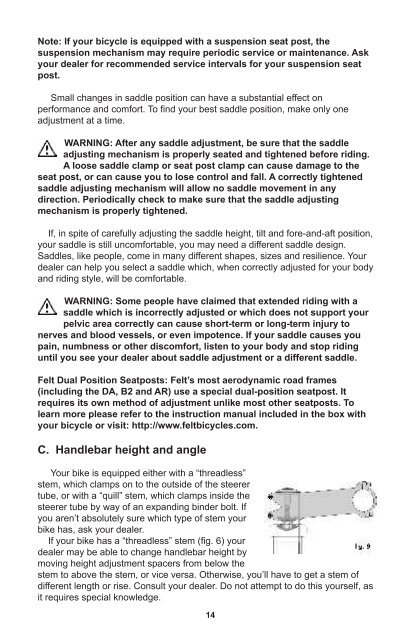 Bicycle Owners Manual - Felt Bicycles