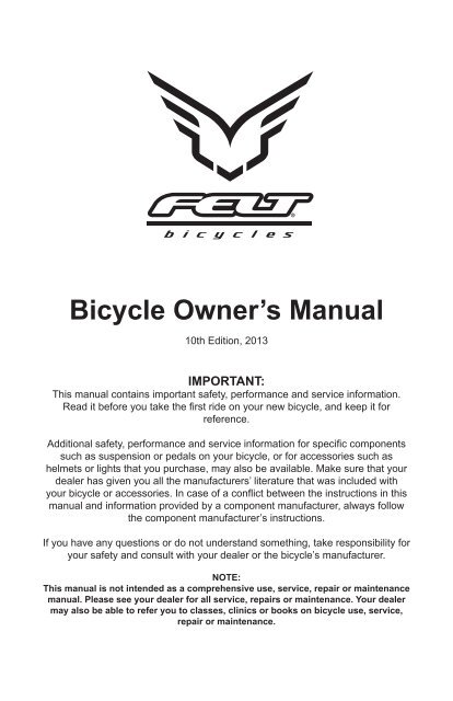 Bicycle Owners Manual - Felt Bicycles