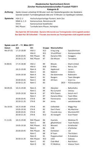 Spielplan Kategorie B - ASVZ