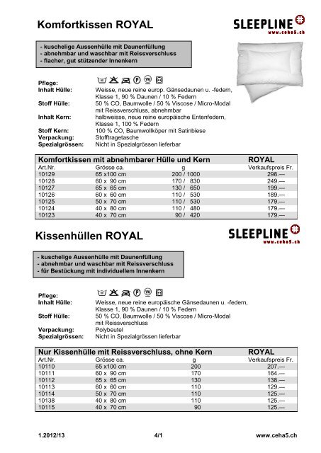 Duvets und Kissen 2012 / 2013 - ceha5