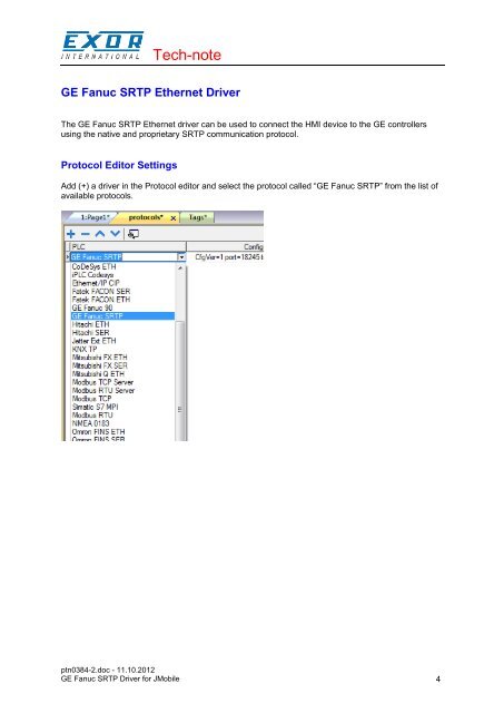 GE Fanuc SRTP Driver for JMobile