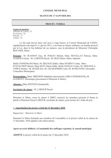 Conseils municipaux 2011 - Mairie de CESSY