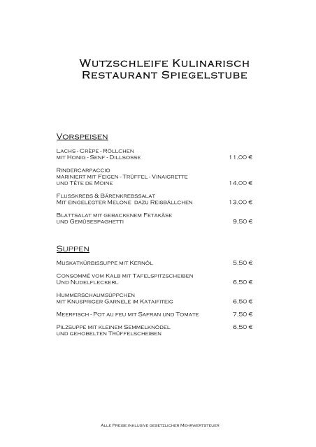 Wutzschleife Kulinarisch Restaurant Spiegelstube - Die Wutzschleife