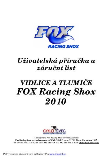 NÃ¡vod k obsluze vidlic a tlumiÄÅ¯ Fox 2010