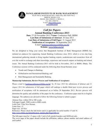 Call for Papers - Bangladesh Institute of Bank Management