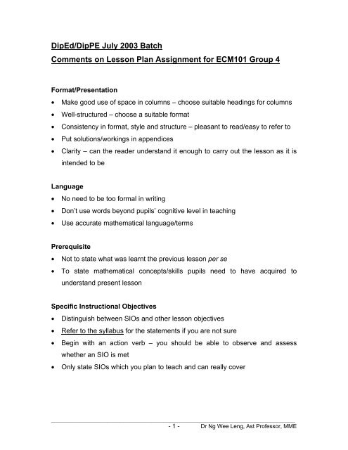 purpose of assignment in lesson plan