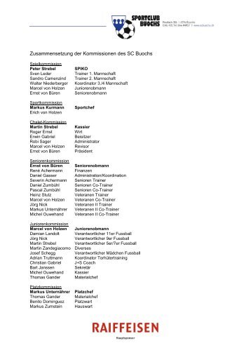 Zusammensetzung der Kommissionen des SC Buochs