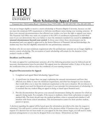 Merit Scholarship Appeal Form - Houston Baptist University
