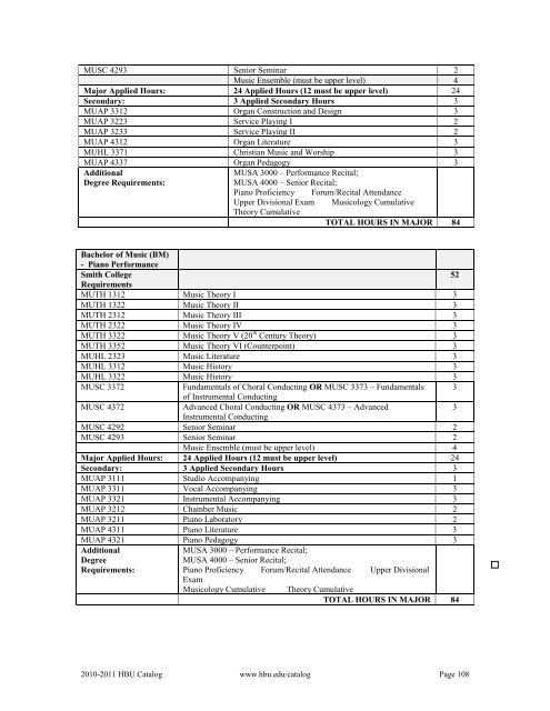 2010-2011 HBU Catalog - Houston Baptist University